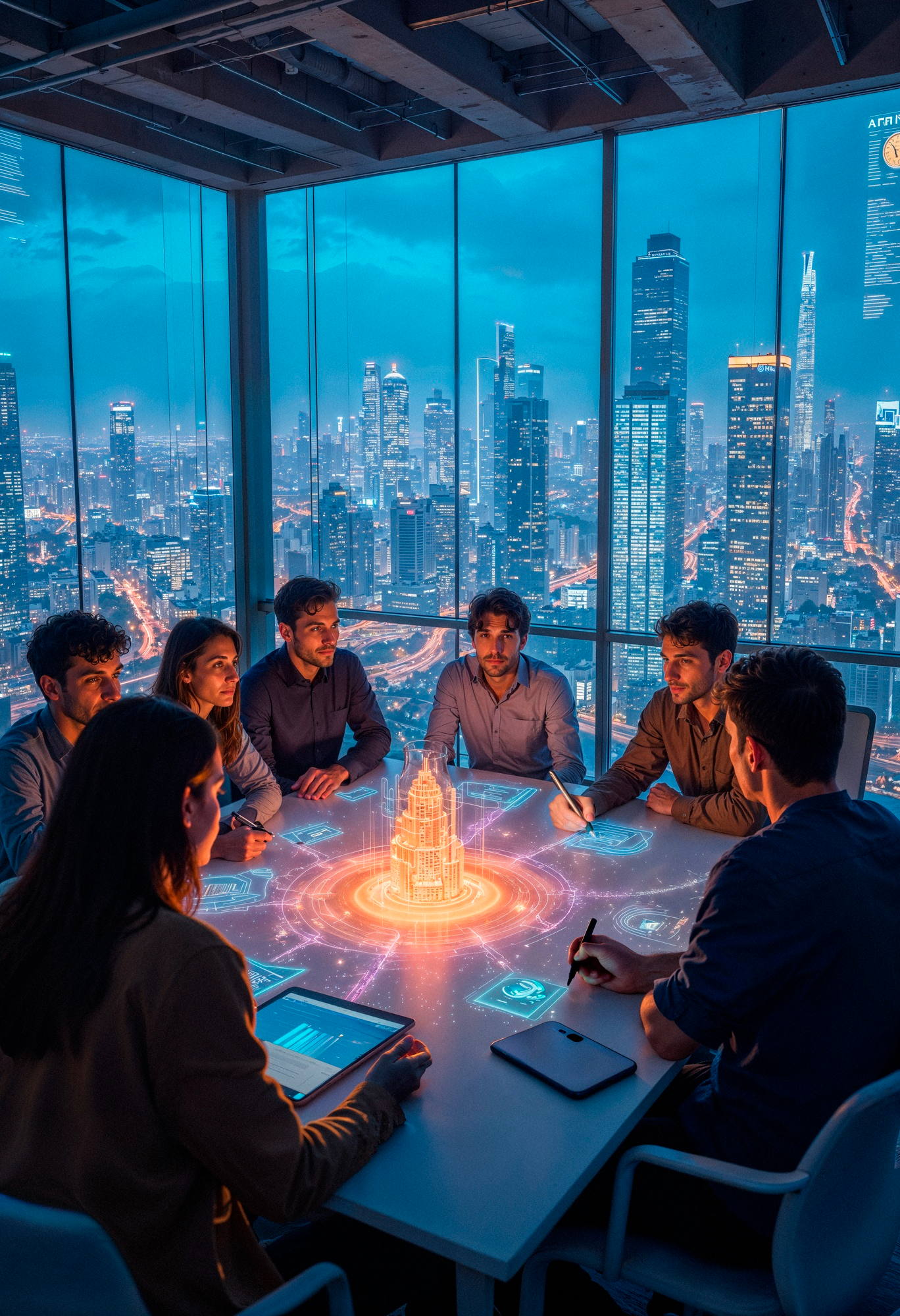 Our Story: Team meeting in a modern office